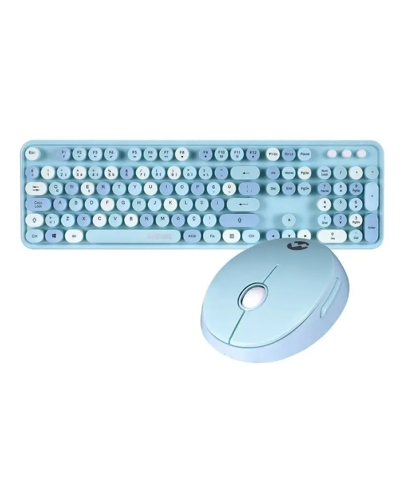 Everest Round Km-6282 Renkli Daktilo Tuşlu Mavi Kablosuz Q Multimedia Klavye + Mouse Set Everest Round Km-6282 Renkli Daktilo Tuşlu Mavi Kablosuz Q Multimedia Klavye + Mouse Set