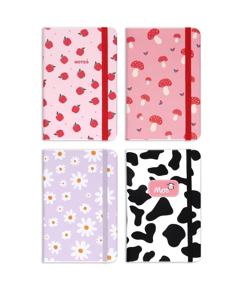 Matt Notebook 4'lü Cep Defteri Seti Çizgili Elma Inek Mantar Papatya Matt Notebook 4'lü Cep Defteri Seti Çizgili Elma Inek Mantar Papatya