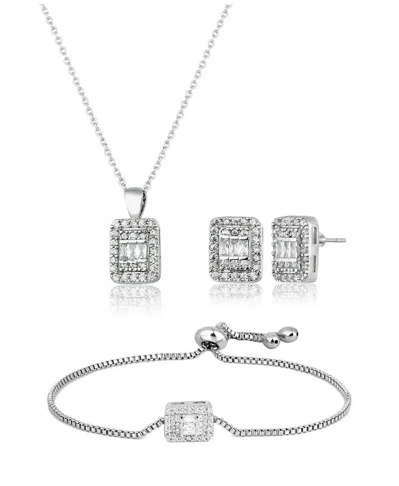 Kadın Baget Taşlı Kolye Küpe Bileklik Set Kadın Baget Taşlı Kolye Küpe Bileklik Set