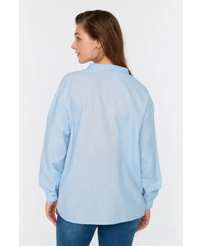 Mavi Cepli Dokuma Gömlek
