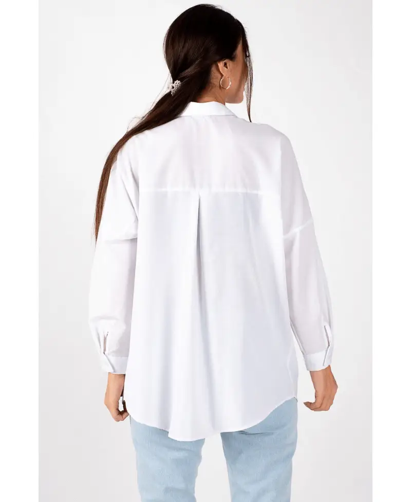 Kadın Beyaz Oversize Uzun Gömlek