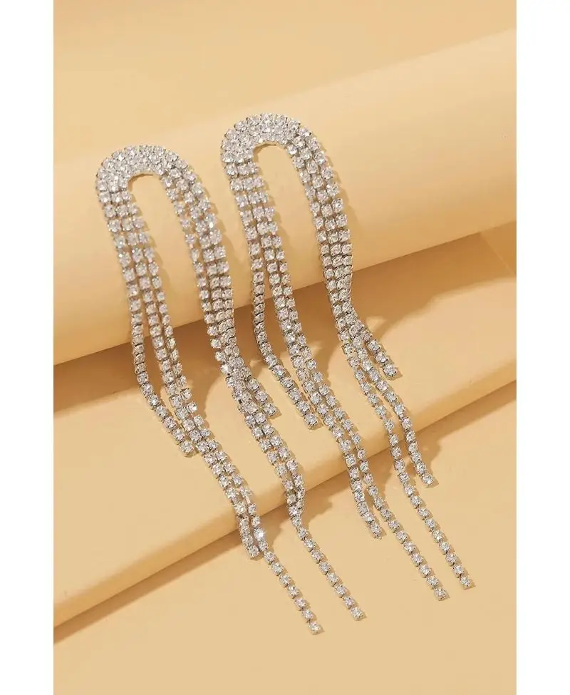 Taşlı Püsküllü Sallantılı Abiye Küpe