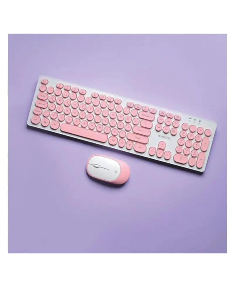 Kagito Retro Kablosuz Klavye & Mouse Set Pink 