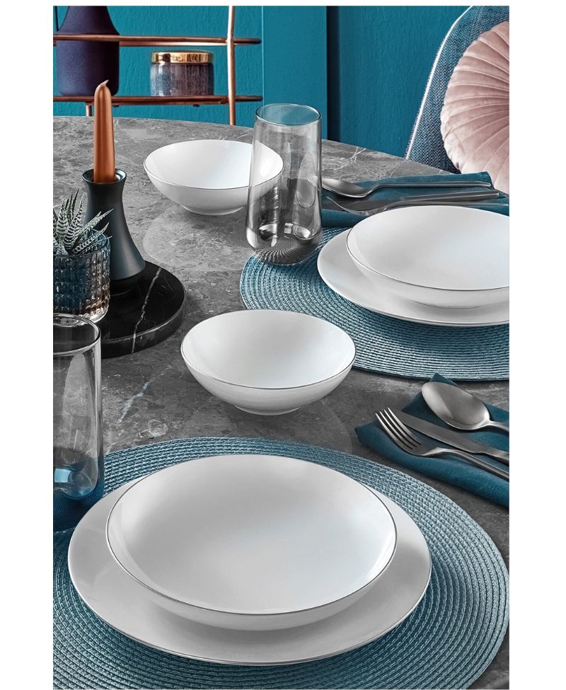 Güral Porselen Atina 18 Parça 6 Kişilik Bone Yemek Takımı Gümüş