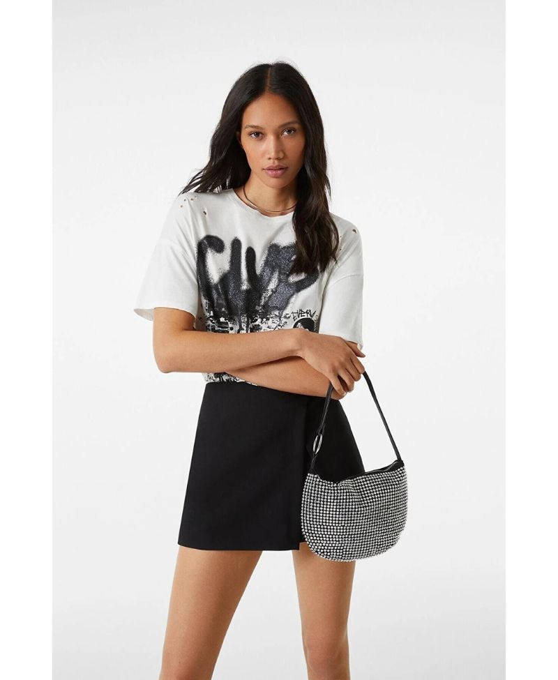 Bershka Parlak Taşlı Mini Çanta