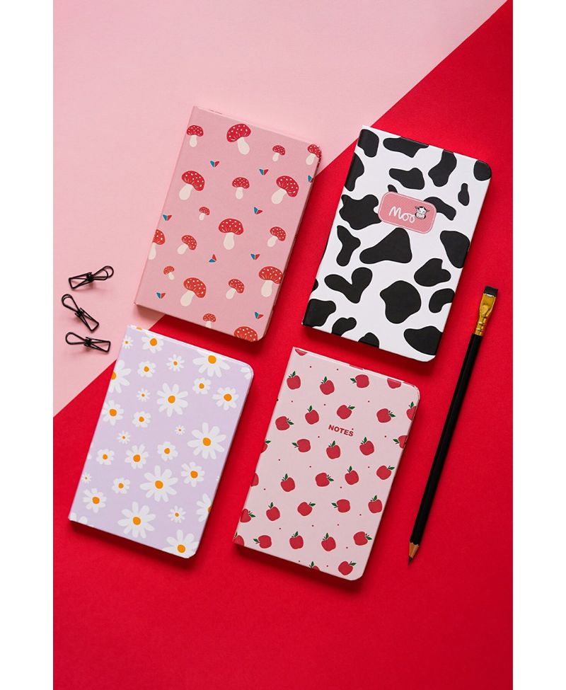 Matt Notebook 4'lü Cep Defteri Seti Çizgili Elma Inek Mantar Papatya